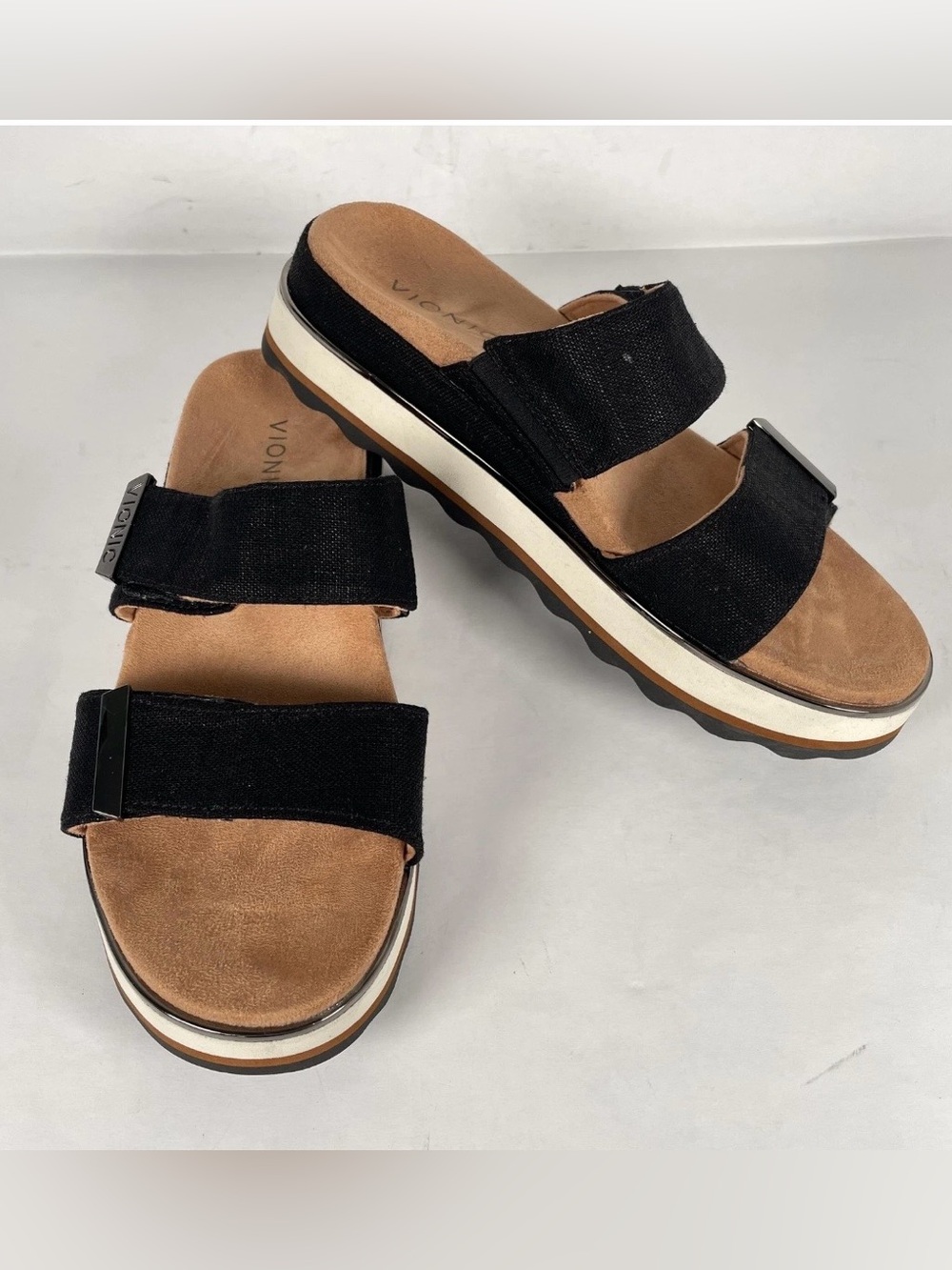 Vionic Brandie Black Platform Sandals Double Strap Comfort Size 8.5